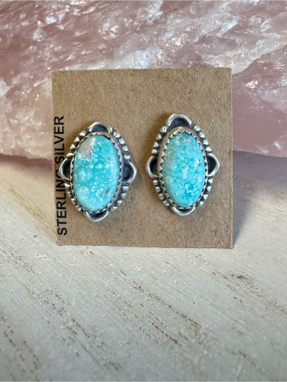 White Water Turquoise Oval Sterling Silver Stud Earrings - Blue